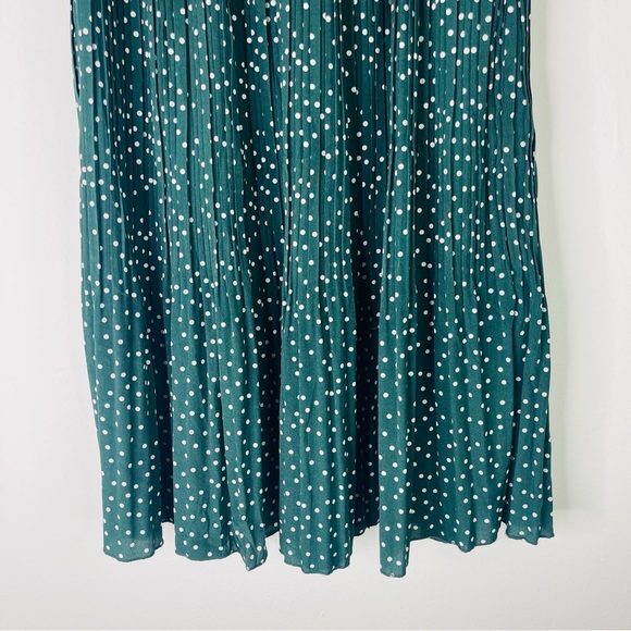 Green white polka dot pleat midi to maxi preppy cottagecore skirt small - Picture 3 of 6